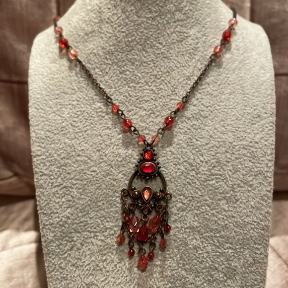 Copper Beaded Amulet Style Chandelier Necklace 16” - Picture 6 of 7